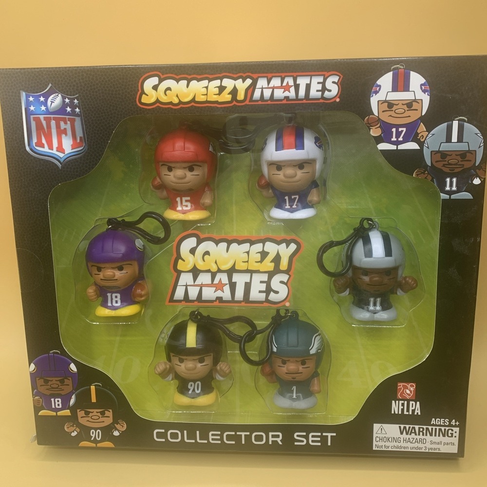 Squeezymates NFL Collector Box Set, 6 Figures New in Box Mahomes,Allen,Watt ++